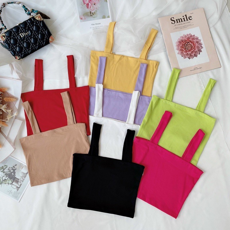 áo crop 2 dây bản bự vuông xinh chất bozip