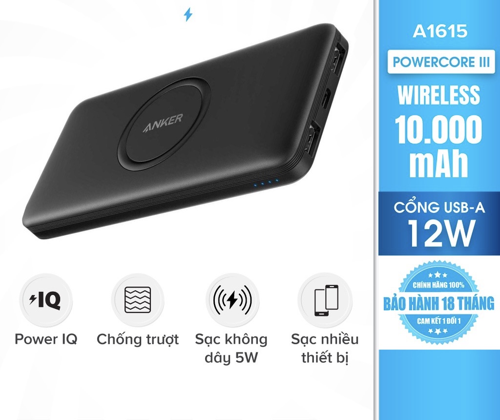 Pin sạc không dây dự phòng anker wireless powercore 10.000mah - a1615
