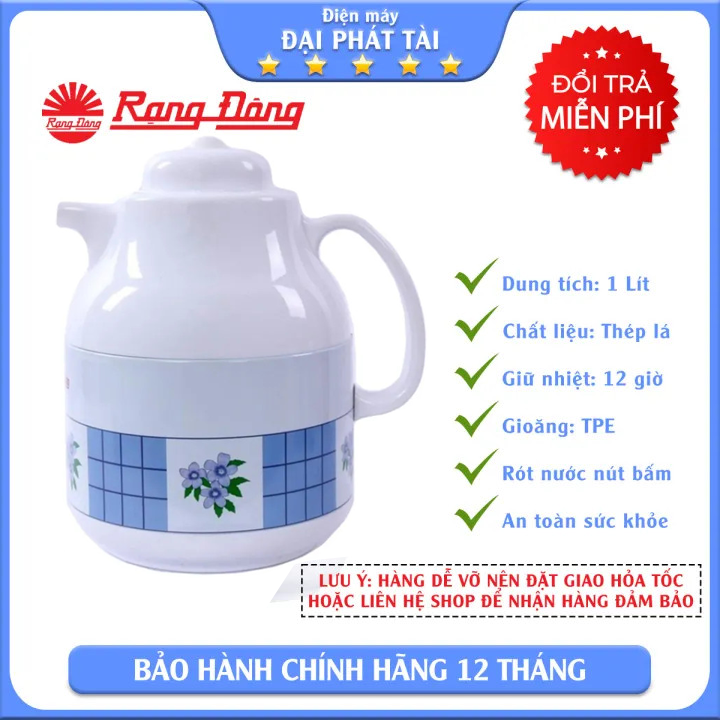 [HCM]Phích trà giữ nhiệt Rạng Đông RD-1055 TS 1 lít ( màu ngẫu nhiên)
