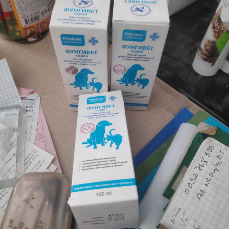 Chai xịt ngăn ngừa nấm ghẻ da lông ở chó mèo Nga Russia Viêm da Liên Xô