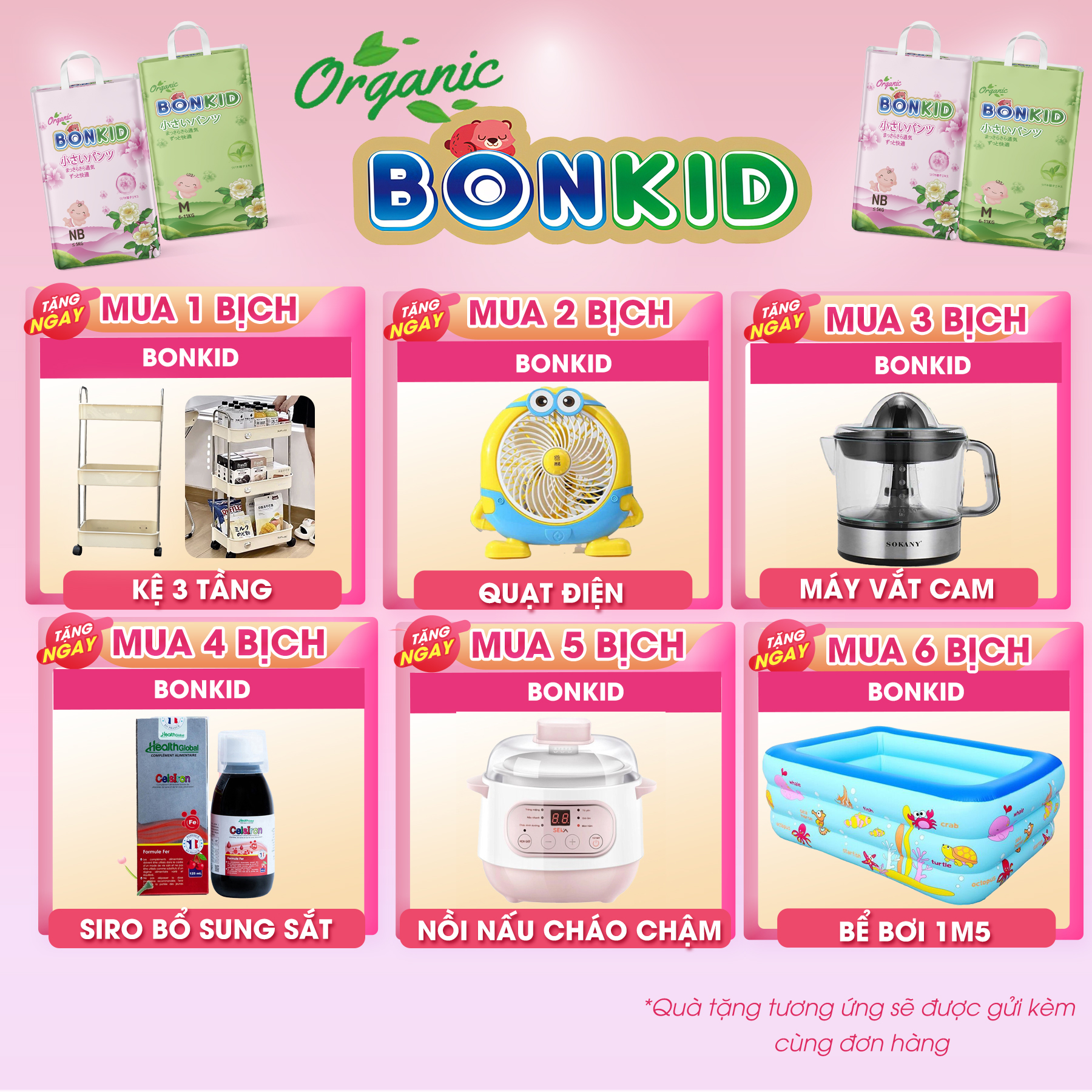 Bỉm dán/quần BonKid Organic hữu cơ size S62,L52,M56,XL48,XXL46,XXXL42 - Childs Day