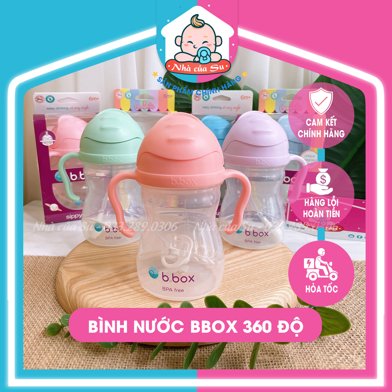 Bình nước Bbox 360 độ cho bé tập uống 240ml chống sặc, tay cầm chống trơn