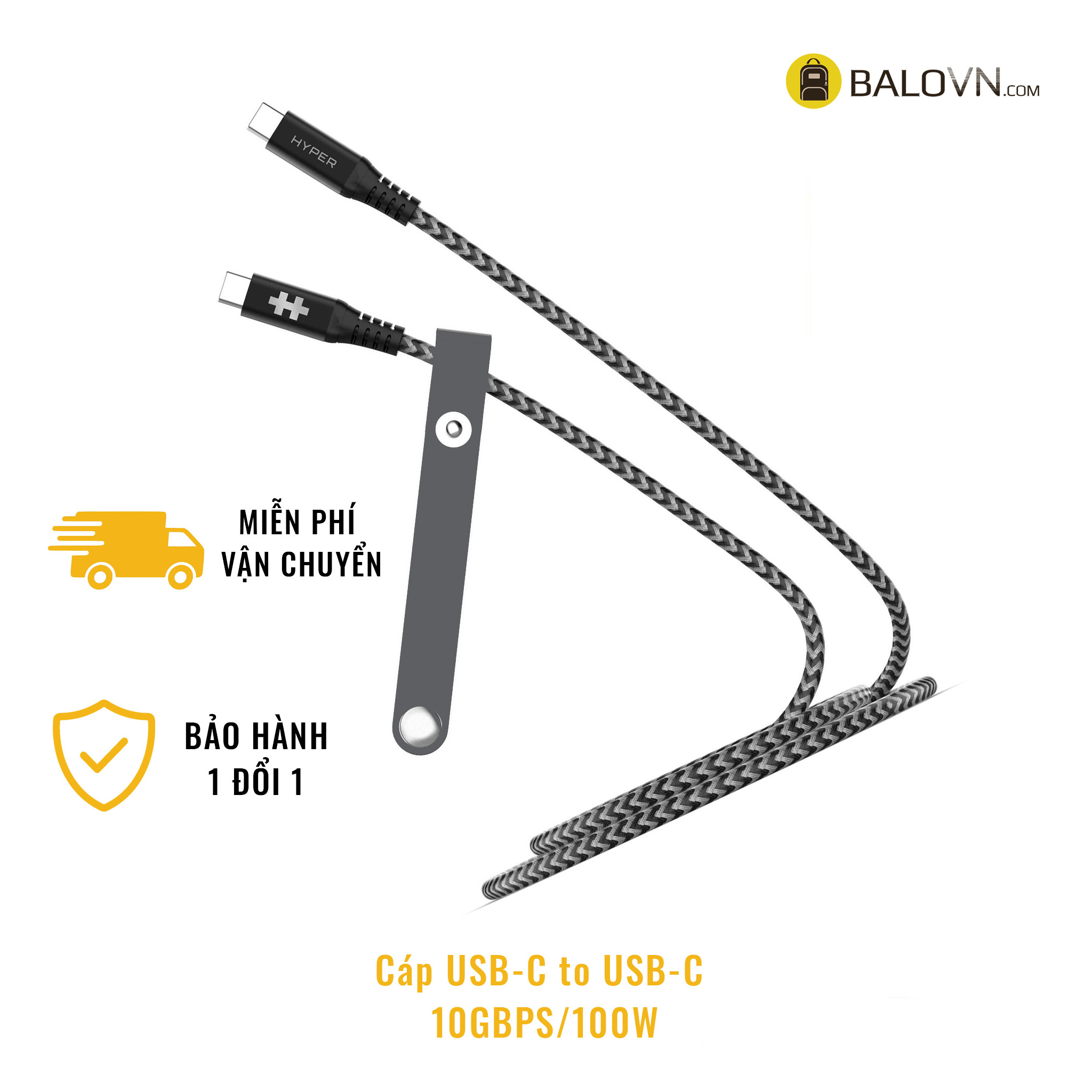 Cáp usb-c to usb-c 2m hyperdrive charging truyền 10gbps/100w chính hãng