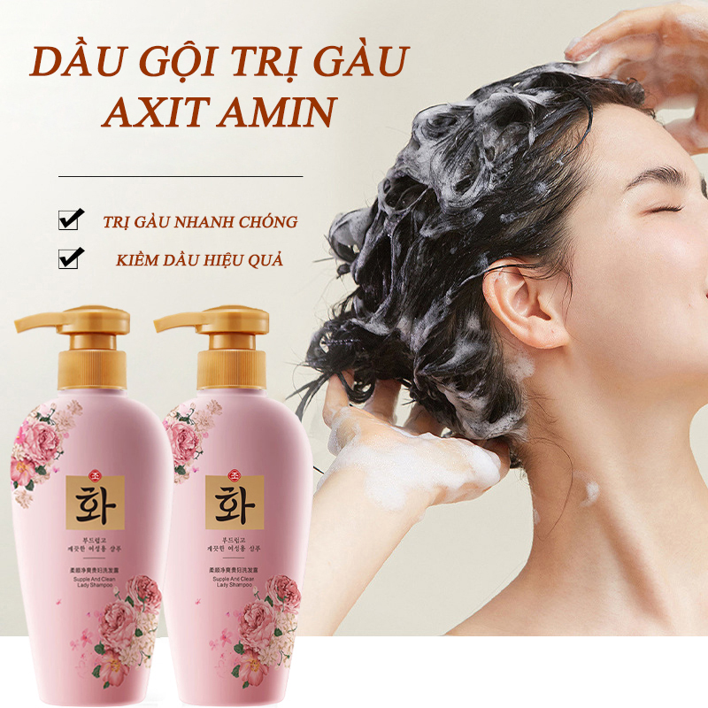 Dầu gội đầu và sảng khoái, dành cho quý bà 500ml Dầu kiểm soát Dầu gội loại bỏ gàu gội đầu axit amin