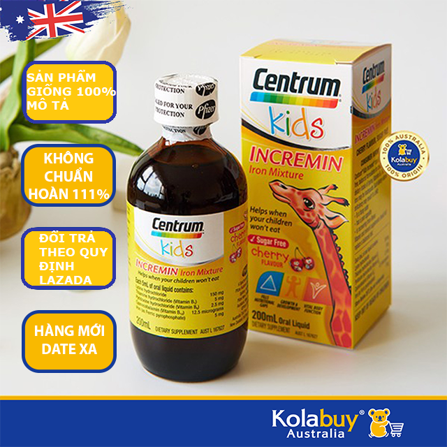 Siro cho trẻ biếng ăn Centrum Kids Incremin Iron Mixture Cherry Flavour 200ml của Úc