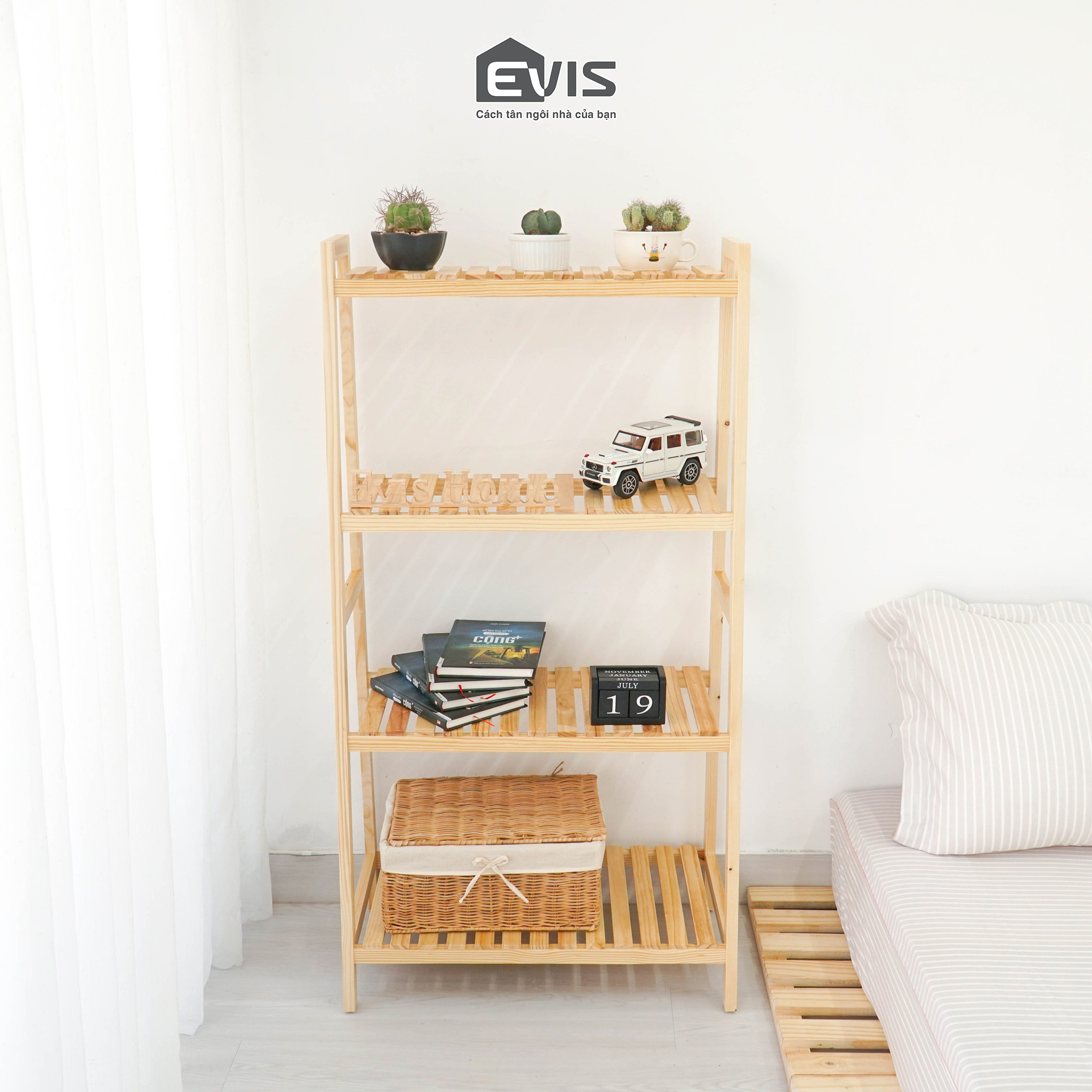 Kệ sách chữ a 4 tầng evis home - kệ gỗ để sách đa năng 4 tầng - kệ gỗ decor thông minh