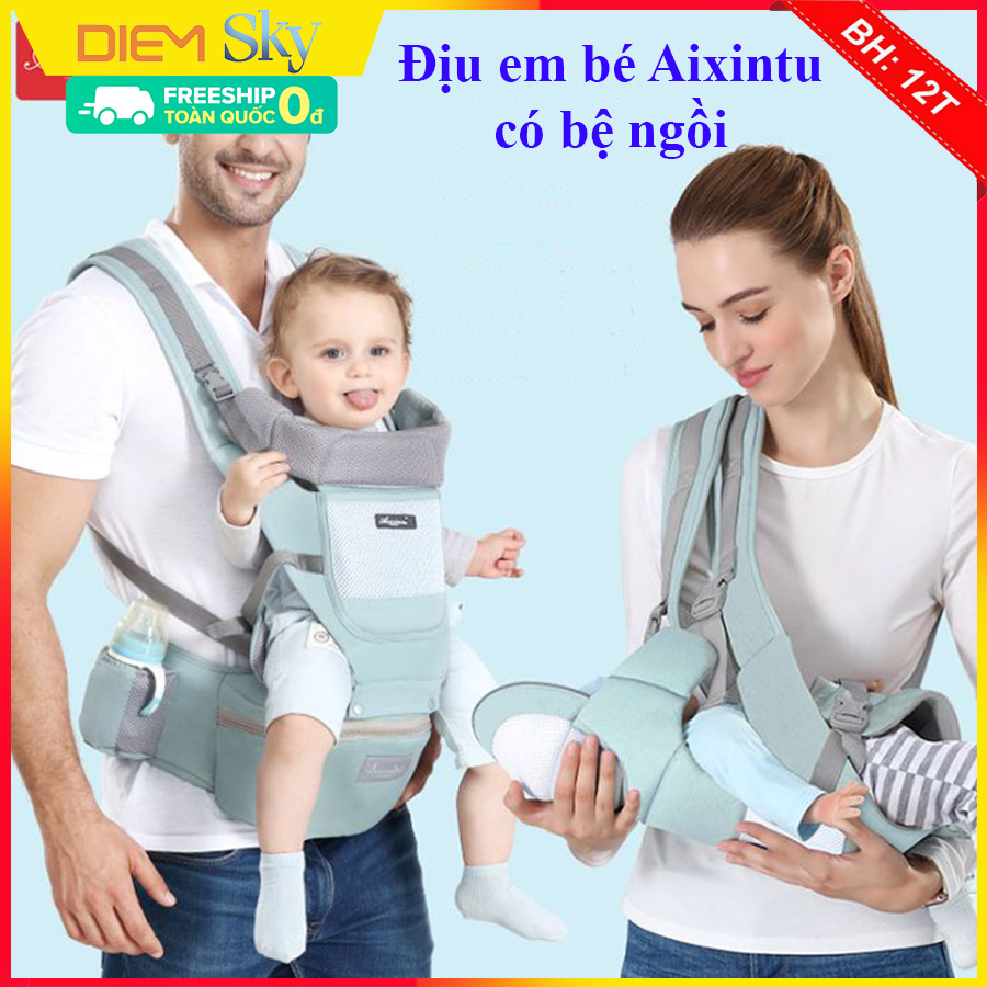 Địu em bé sơ sinh Aixintu chính hãng. Chất liệu vải Cotton Polyester mềm mại thoáng khí. Đai địu có bệ ngồi đa chức năng phù hợp trẻ 0 - 3 tuổi
