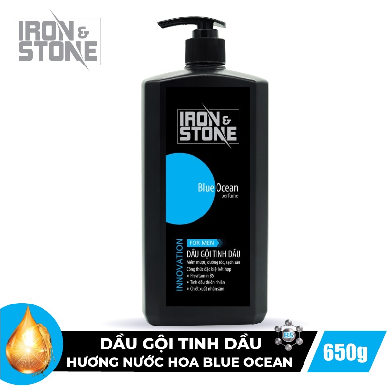 Dầu gội tinh dầu IRON & STONE innovation hương Blue Ocean 650g Z0102 - Dành cho nam