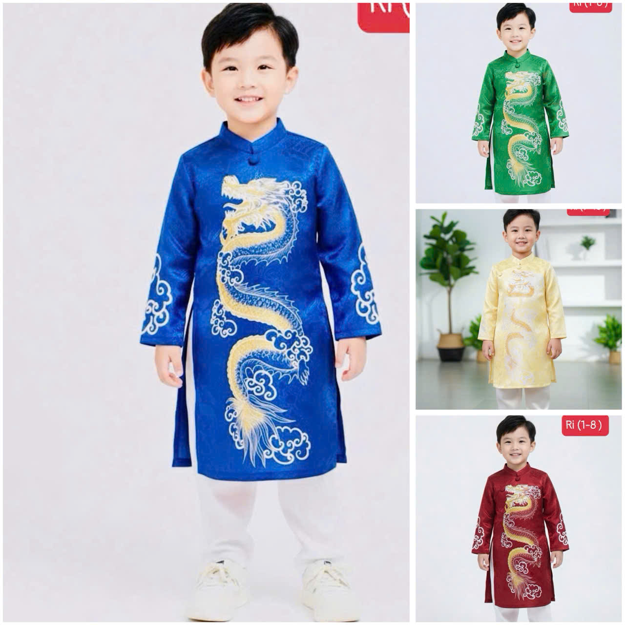 Áo Dài Bé Trai #Áo Dài Gấm Mẫu Long Cho Bé Trai 4# Thời Trang Trẻ Em