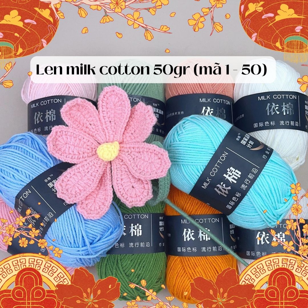 Len milk cotton 50g - milk cotton mác đen 50g
