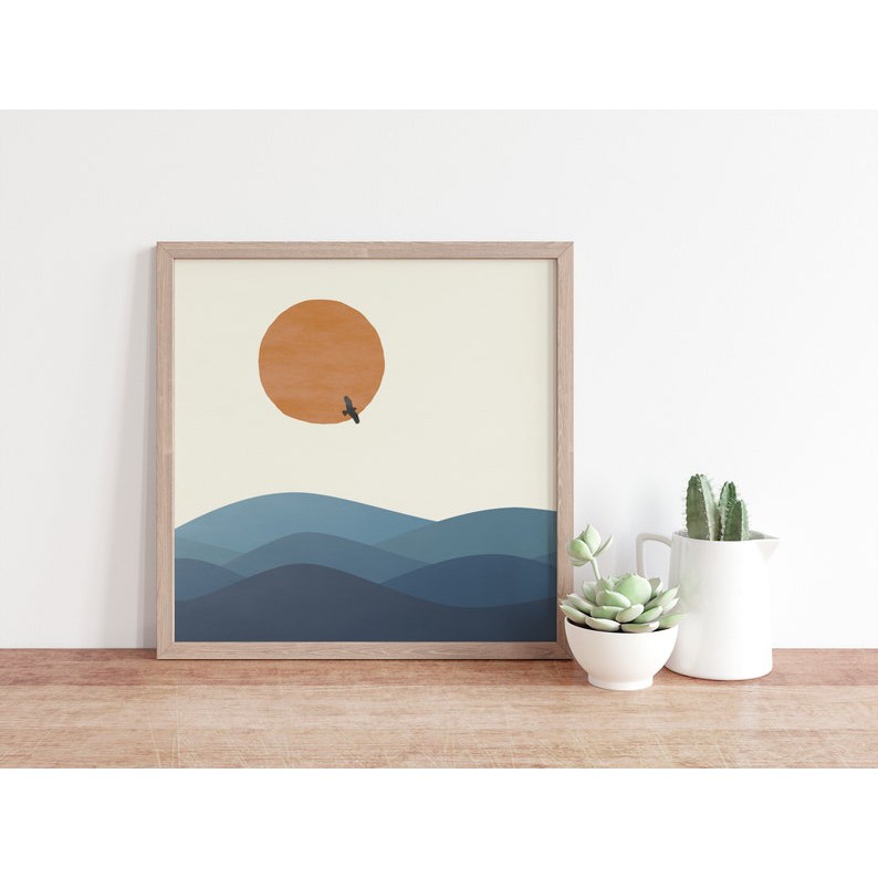 Tranh treo tường mặt trời mọc trên biển. tranh canvas.
