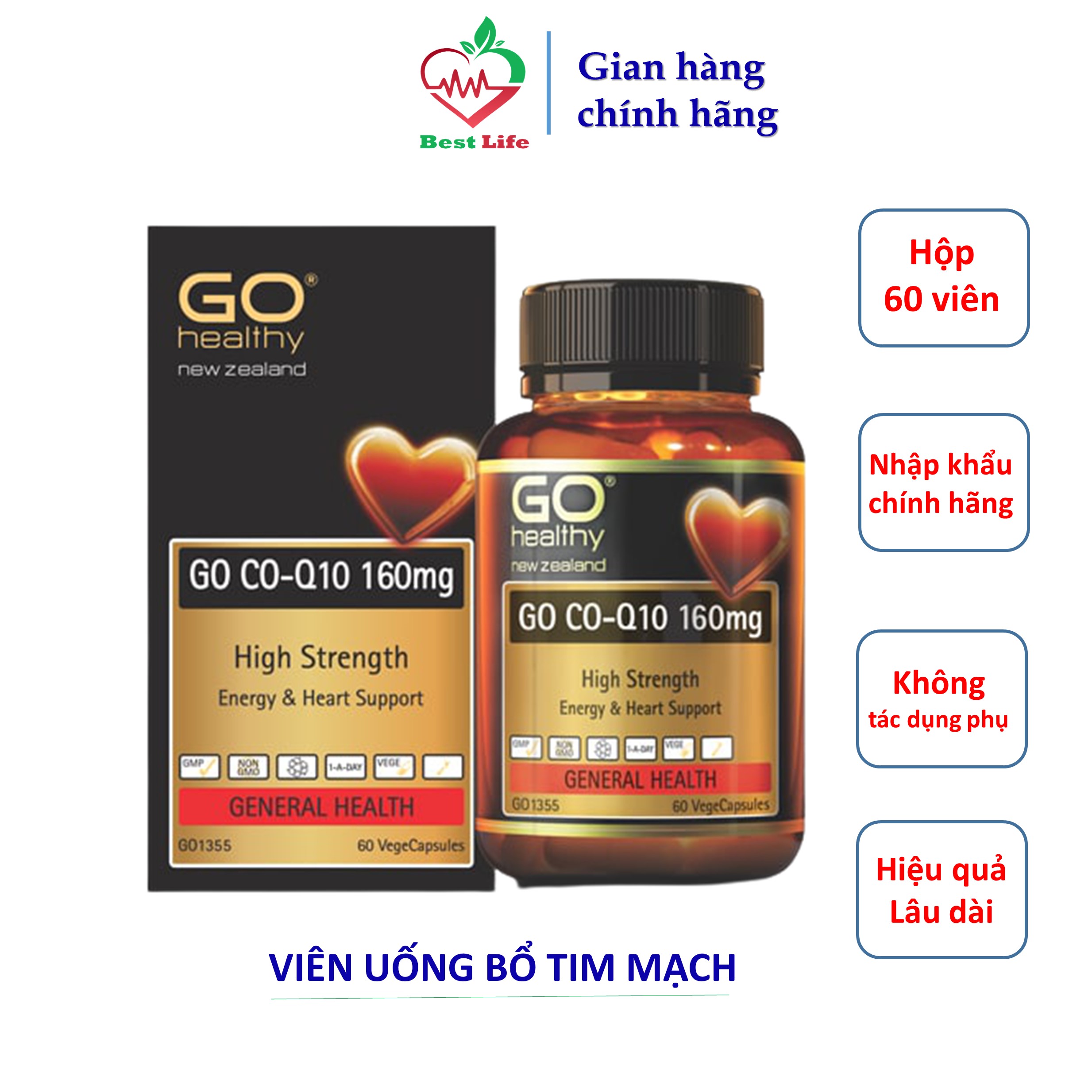 Bổ tim mạch Go healthy CO Q10 160mg tăng cường chức năng tim mạch hỗ trợ làm giảm quá trình lão hóa tim mạch hỗ trợ giảm nguy cơ tai biến tăng cường hệ miễn dịch