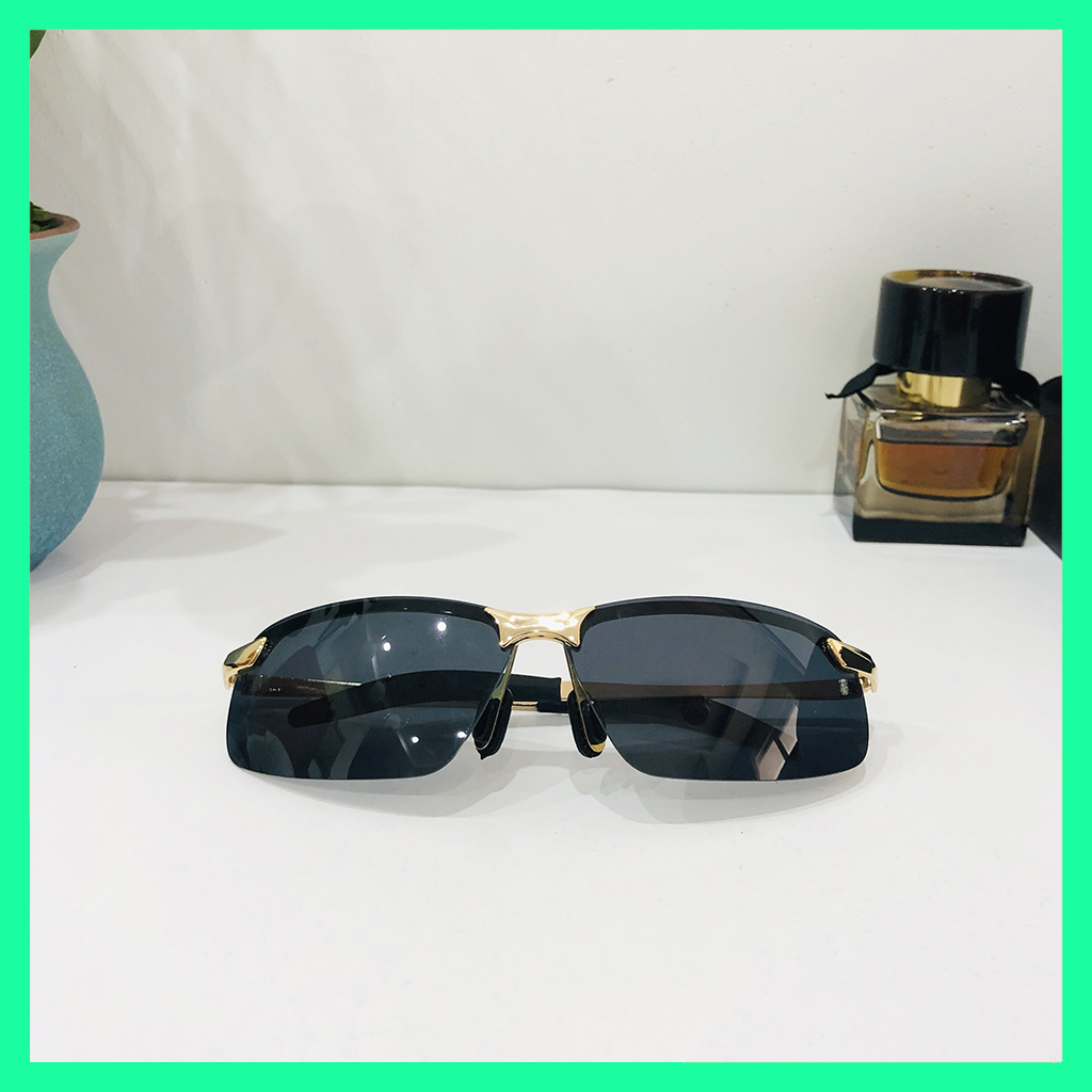 Mắt Kính Râm Nam Thể Thao Gọng Vàng Tặng Hộp Đựng Khăn Lau