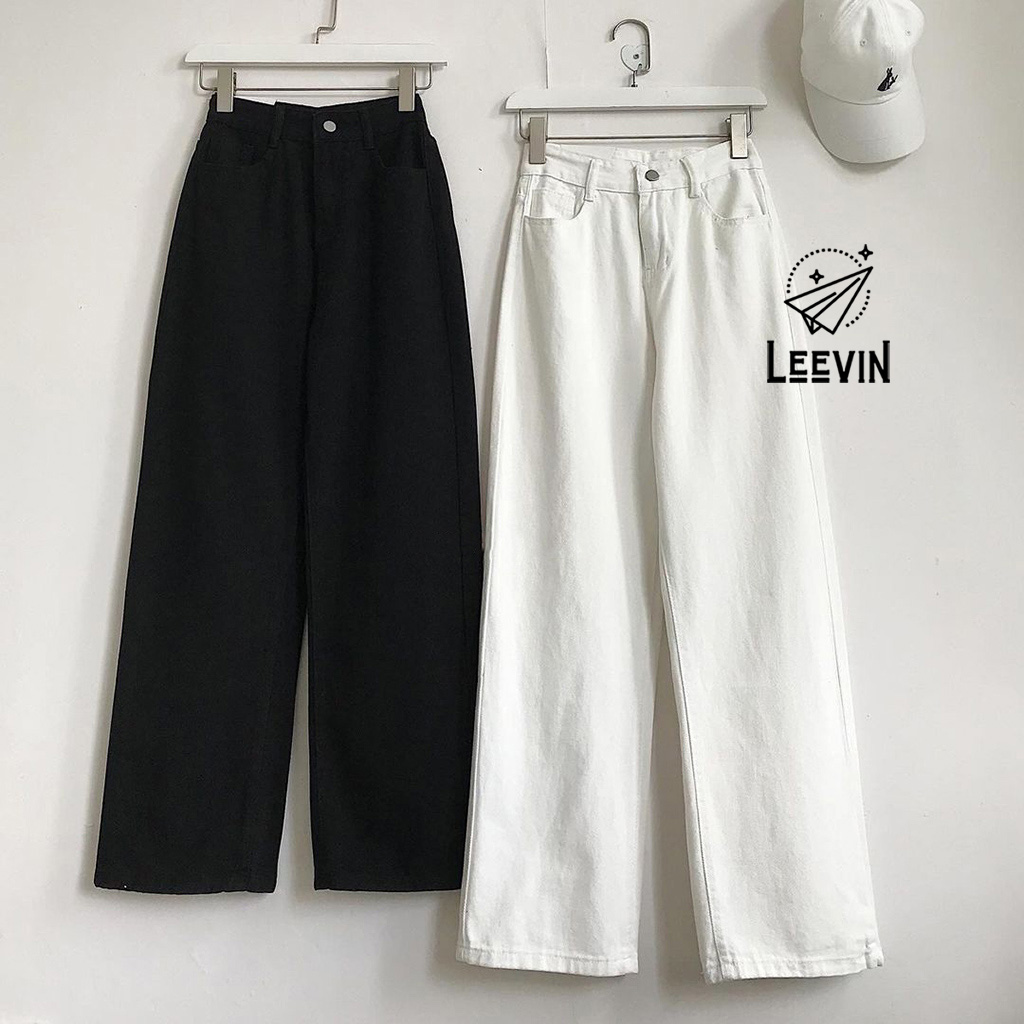 Quần jean ống rộng lưng cao nữ ulzzang - kiểu quần jean nữ cạp cao leevin store - j4076