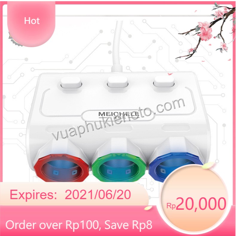 Bộ chia tẩu sạc ô tô xe hơi thành 3 tẩu - 2 cổng usb