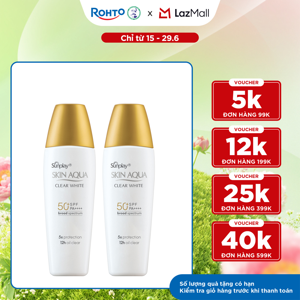 [VB] Bộ 2 Kem chống nắng Skin Aqua dưỡng trắng, kiểm dầu, dùng hàng ngày dạng sữa Sunplay Skin Aqua Clear White Eco Việt Nam SPF50, PA++++ 25g