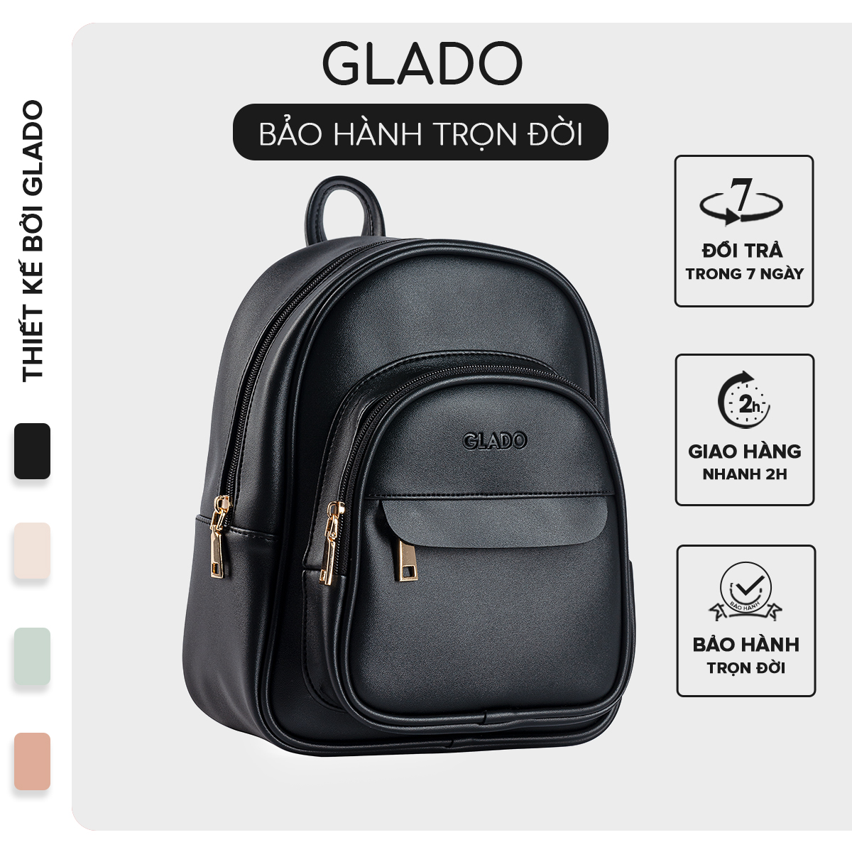 Balo nữ năng động trẻ trung phong cách Hàn Quốc thời trang Glado màu đen - GB005