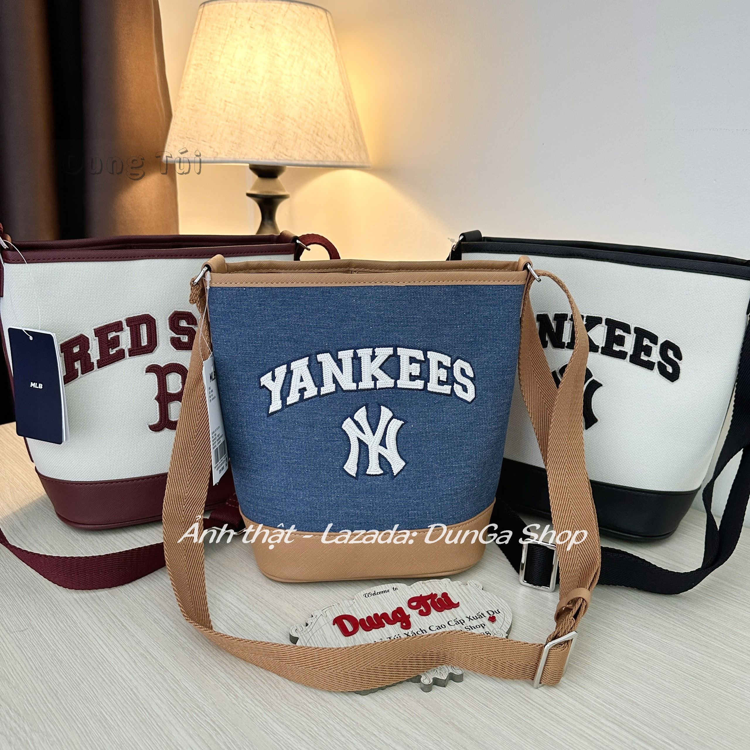 HOÀN TIỀN 15% - Túi quai xách + đeo chéo Varsity basic canvas bucket size 23 đế tròn full tag