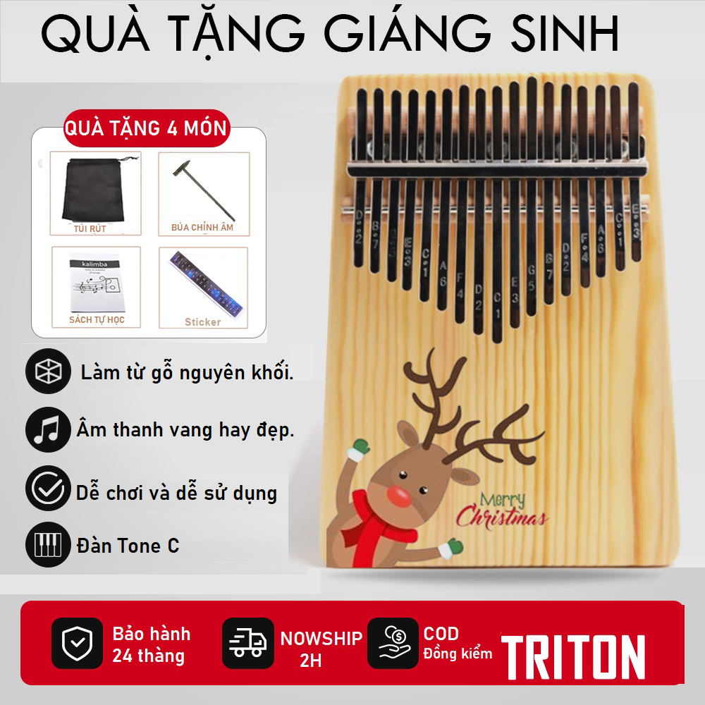 Đàn kalimba merry christmas noel giáng sinh TRITON MC17K-01 Tặng 5 phụ kiện quà tặng giá rẻ gỗ nguyên khối