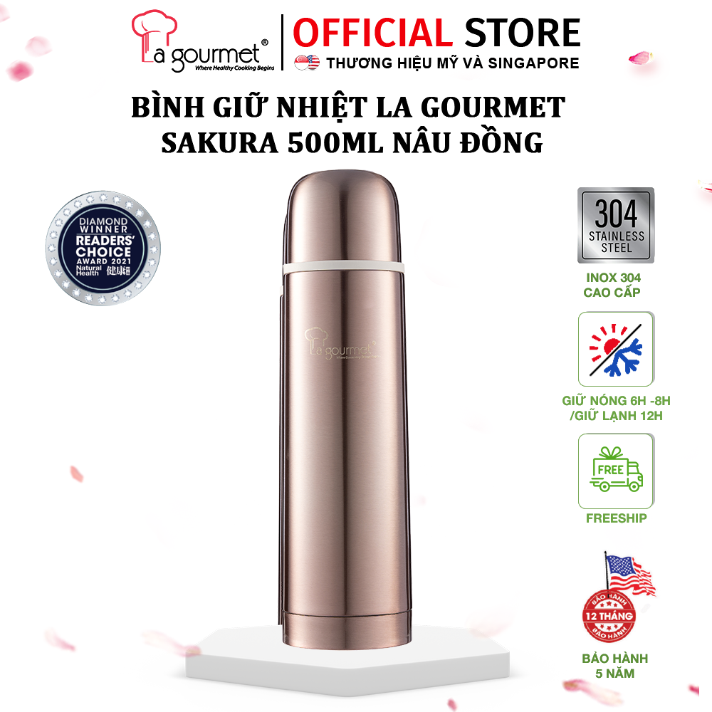 Bình giữ nhiệt Sakura La gourmet 500ml Xám Inox 304 bảo hành 5 năm chính hãng-LGMTWSR302656