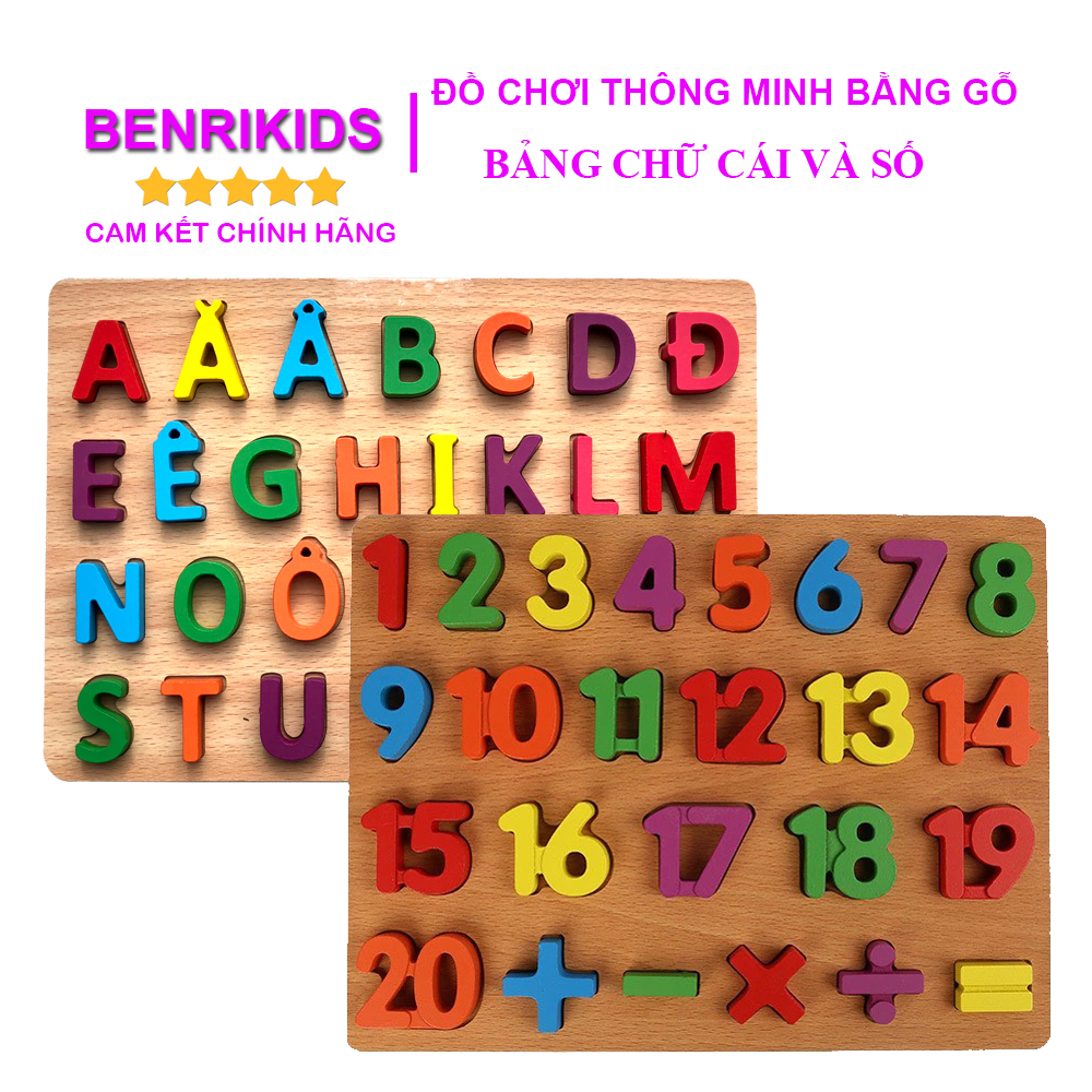 Bộ 2 Bảng Ghép Chữ Cái Tiếng Việt In Hoa Và Bảng 20 Số Kèm Phép Tính Benrikids Cho Bé, Đồ Chơi Gỗ, Đồ Chơi An Toàn Trẻ Em