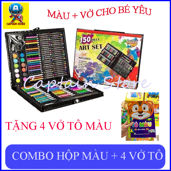 [Hoàn tiền 6%] Hộp màu 150 chi tiết, bộ màu vẽ đa năng 150 màu, hộp bút chì màu, bút vẽ bộ màu vẽ đa năng cho bé , TẶNG KÈM 4 QUYỂN VỞ TẬP TÔ