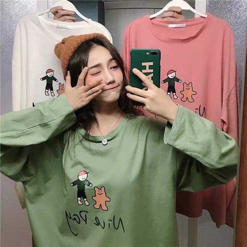 Áo thun nam nữ sweater from rộng tay dài hot hit cực xinh-chất thun cotton mềm mịn