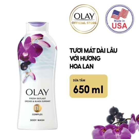 [USA] Sữa Tắm Dưỡng ẩm Olay Hoa Lan và Quả Lý Chua Lê 650ml Soothing Orchid  Black Currant - Mỹ