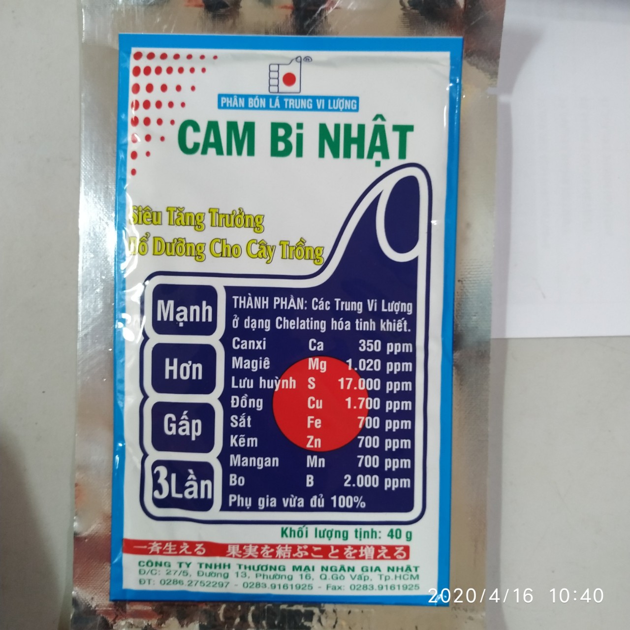 Phân bón lá Trung vi lượng Cambi Nhật 40g