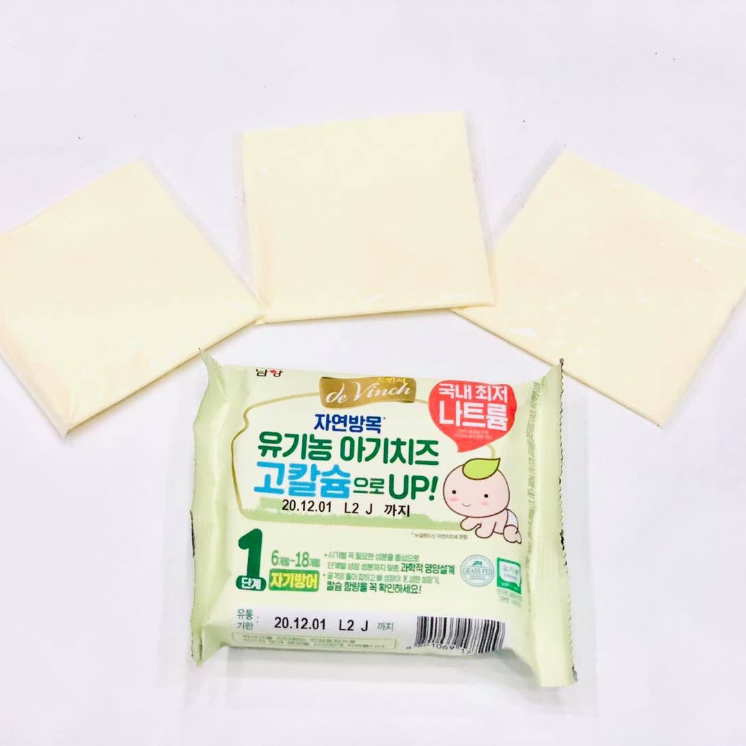 Lẻ 1 Miếng phô Mai Tách Muối Hữu Cơ De Vinch Hàn Quốc 6m+ cho bé ăn dặm. Date 1/2023