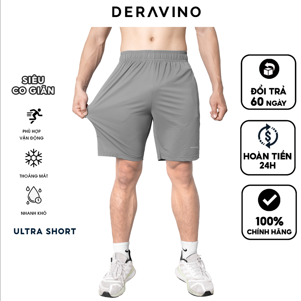 Quần đùi nam DERAVINO, Quần Short Thể Thao Cao Cấp, Chất thun lạnh siêu co giản 4 chiều, phù hợp với các hoạt động thể thao và hoạt động mạnh SR05