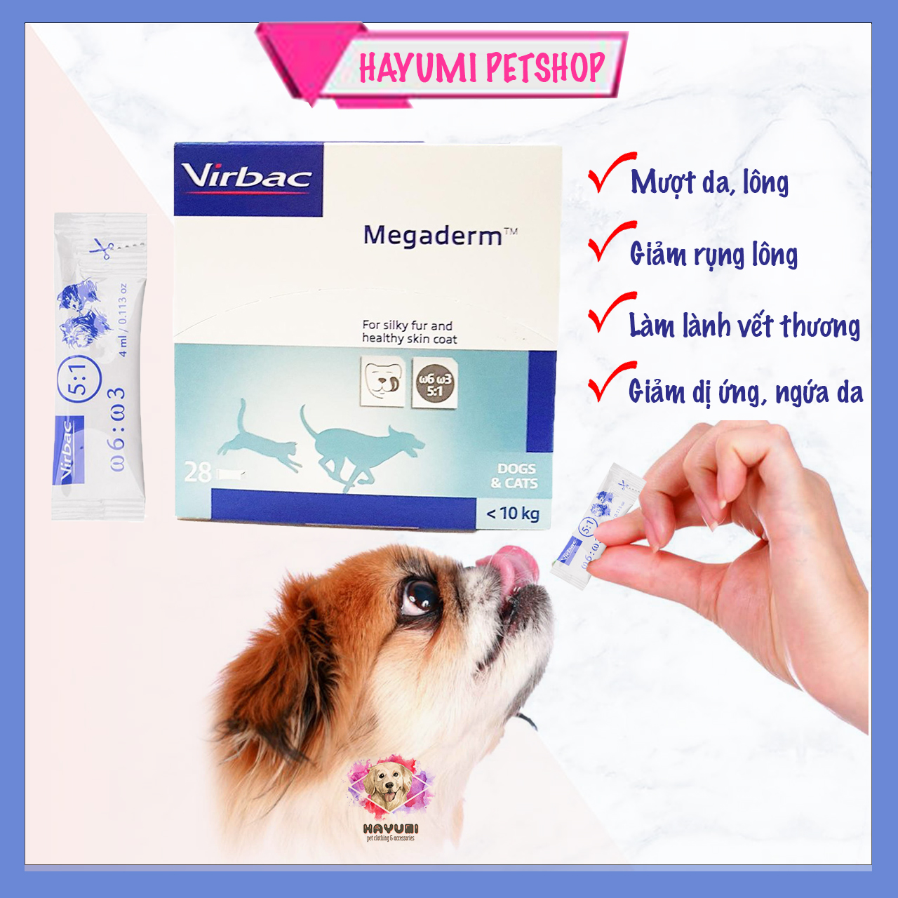 Gel dinh dưỡng mượt lông, da megaderm gói 4ml