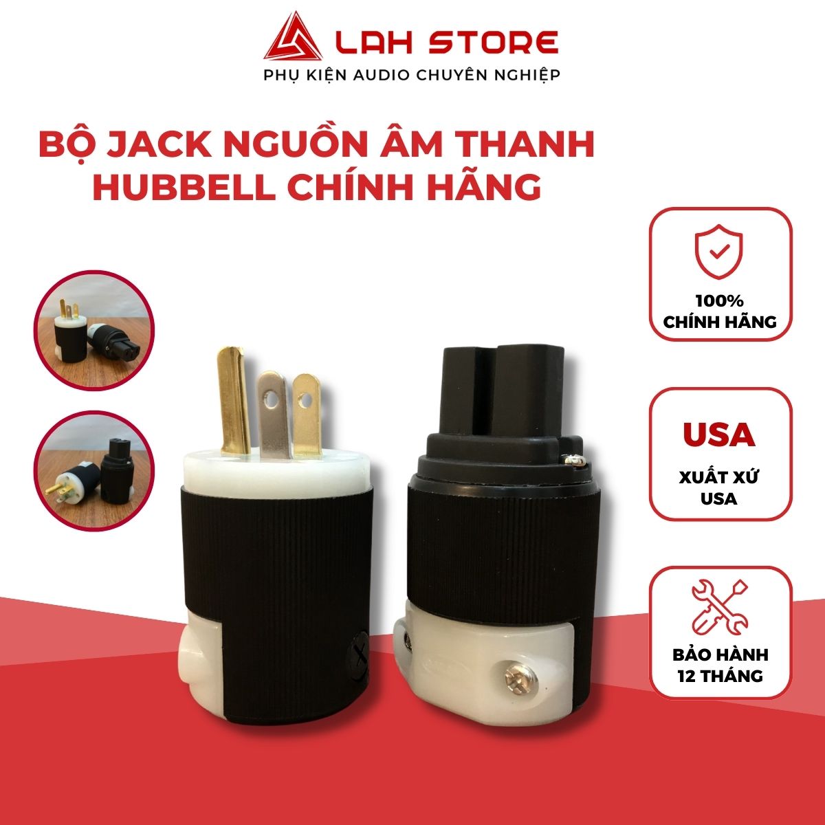 Bộ jack cắm nguồn thiết bị âm thanh Mỹ Hubbell, đầu cắm nguồn audio chính hãng - LAH Store