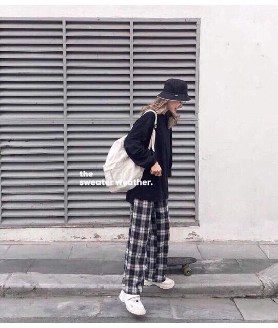 Quần Kẻ Sọc Caro Nâu Đen Dáng Suông Phong Cách Hàn Quốc Quần Ống Rộng Kẻ Caro Nam Nữ DH65