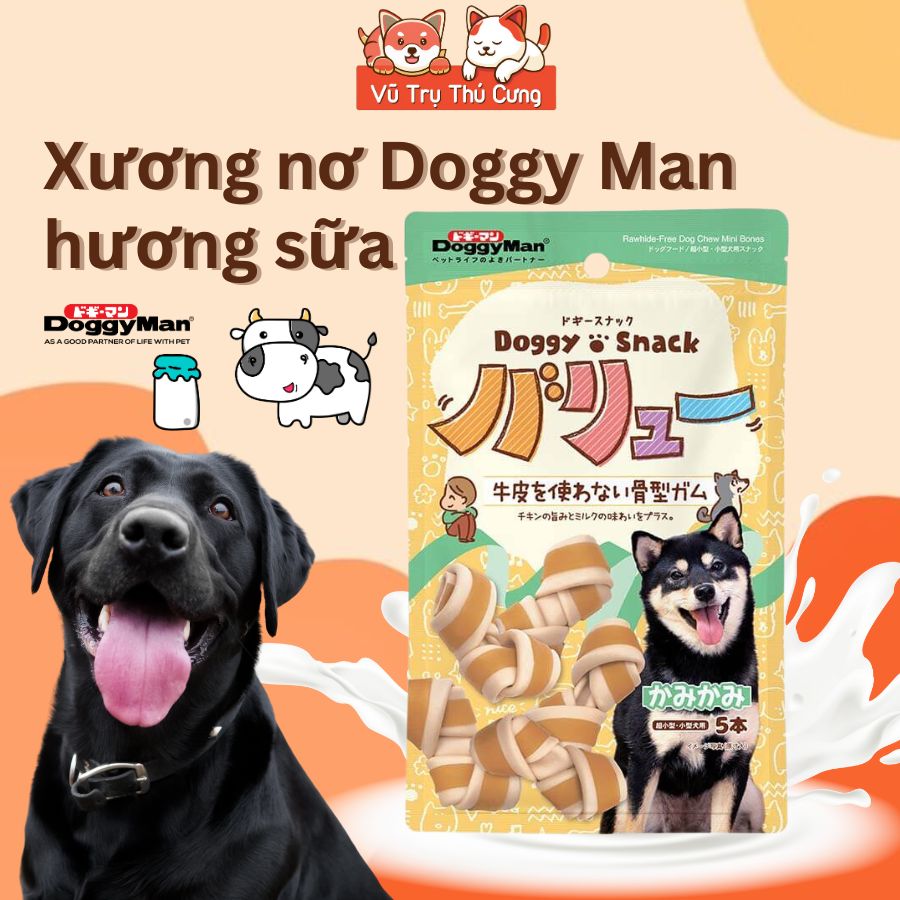 Snack cho Chó dạng Xương nơ hương sữa Doggy Man Nhật Bản (5 cây)