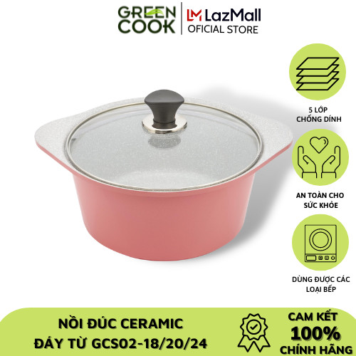 Nồi đúc ceramic vân đá chống dính đáy từ 24cm Green Cook GCS02-24IH công nghệ Hàn Quốc sản xuất tại Việt Nam - Hàng chính hãng greencook