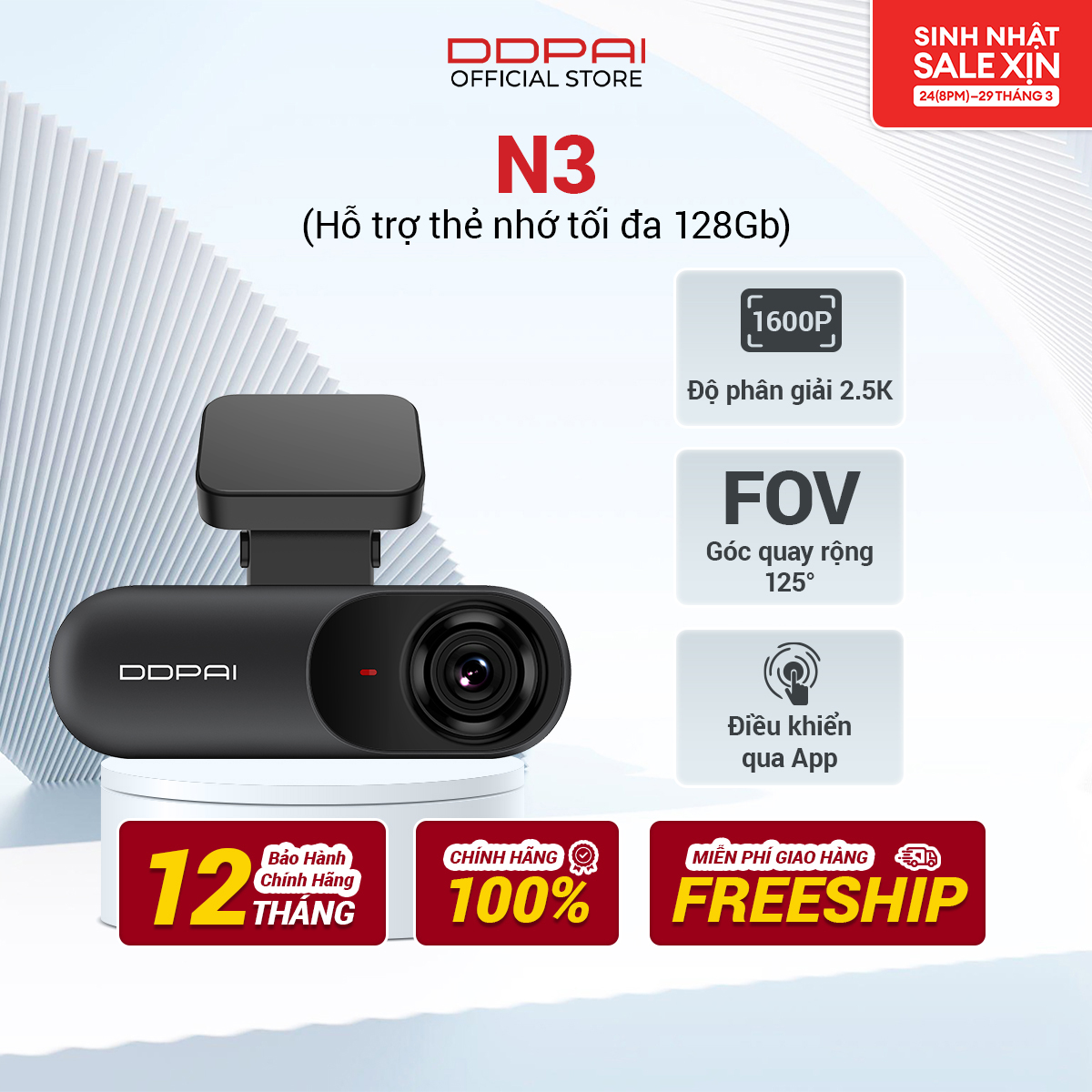 Camera hành trình ddpai n3 / n3 gps / n3 pro / n3 pro gps độ phân giải 1600p - hàng chính hãng - bảo hành 12 tháng