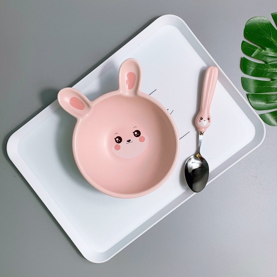 Bát sứ ăn dặm cao cấp thỏ hồng