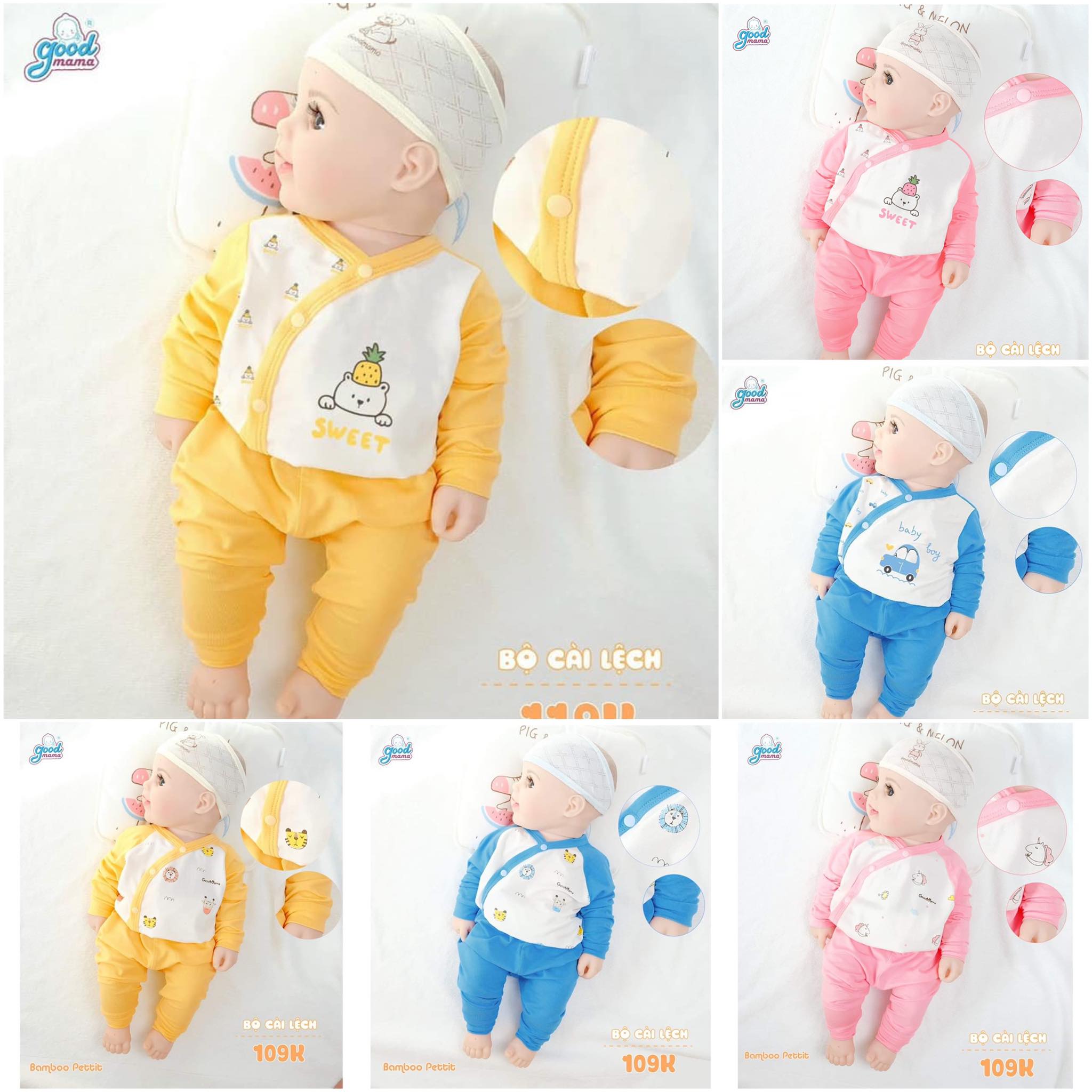 Bộ dài tay cài lệch bamboo petit họa tiết động vật trẻ em Good Mama