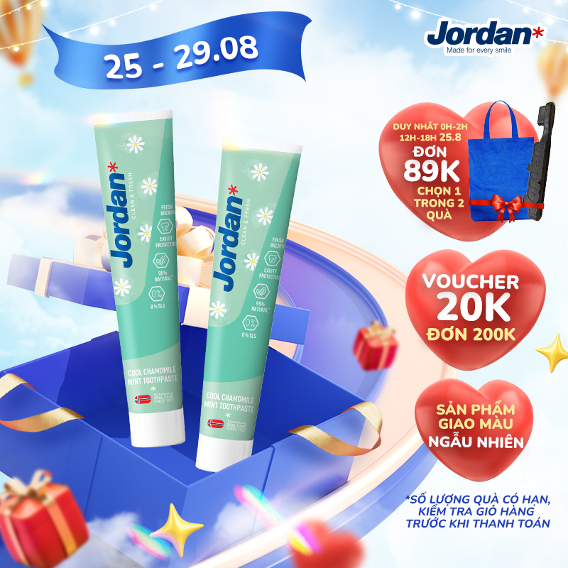 Kem đánh răng vị bạc hà hoa cúc Jordan Clean & Fresh Cool - 75g