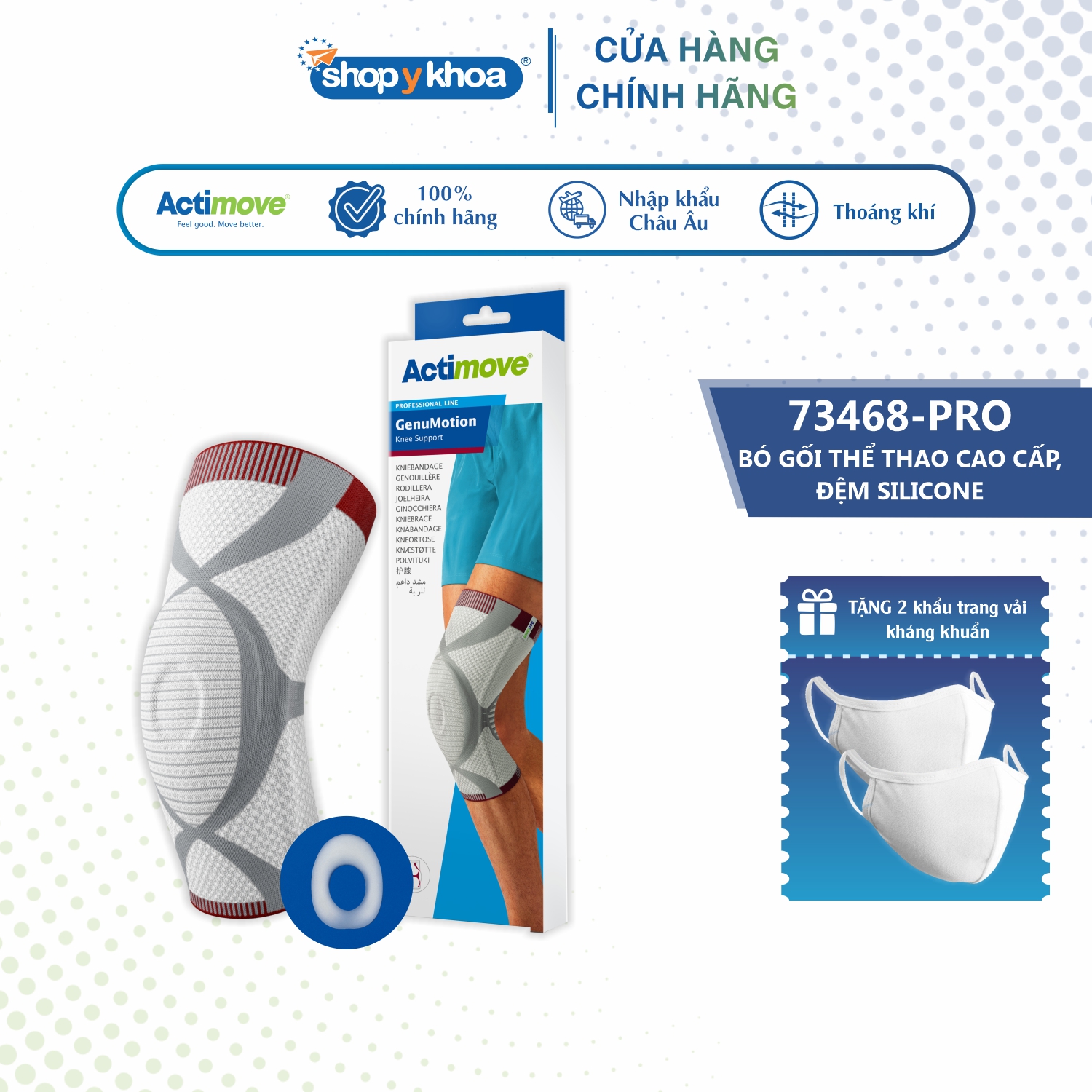 Bó gối thể thao cao cấp, đệm silicone 73468-PRO Actimove GenuMotion