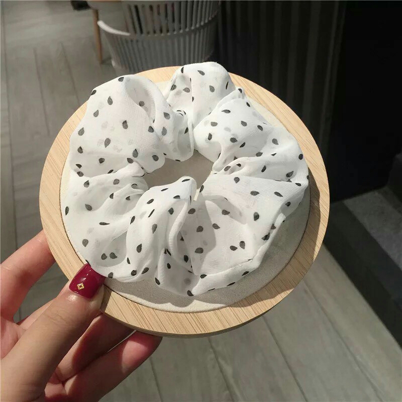 Scrunchies dây cột tóc vải chiffon lụa mỏng họa tiết chấm bi dễ thương - pkt87