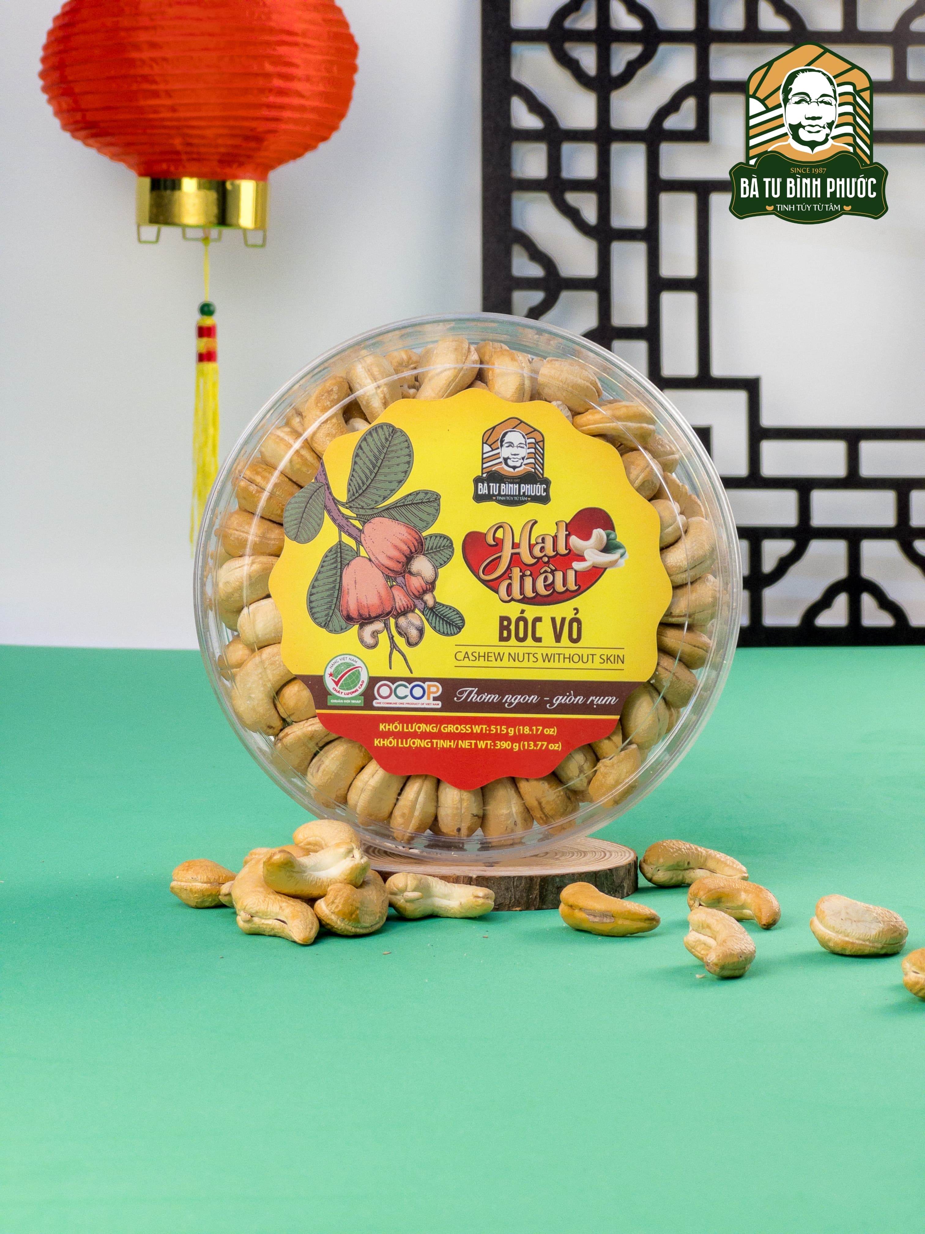 Hạt điều rang muối bóc vỏ hàng xuất khẩu - hạt điều nguyên hạt bóc vỏ hộp tròn xếp 515g hạt điều chất lượng cao cấp loại 1