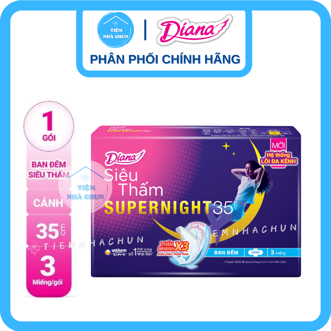 BVS Băng Vệ Sinh Ban Đêm Diana Siêu Thấm Super Night Gói 3 Miếng 35CM