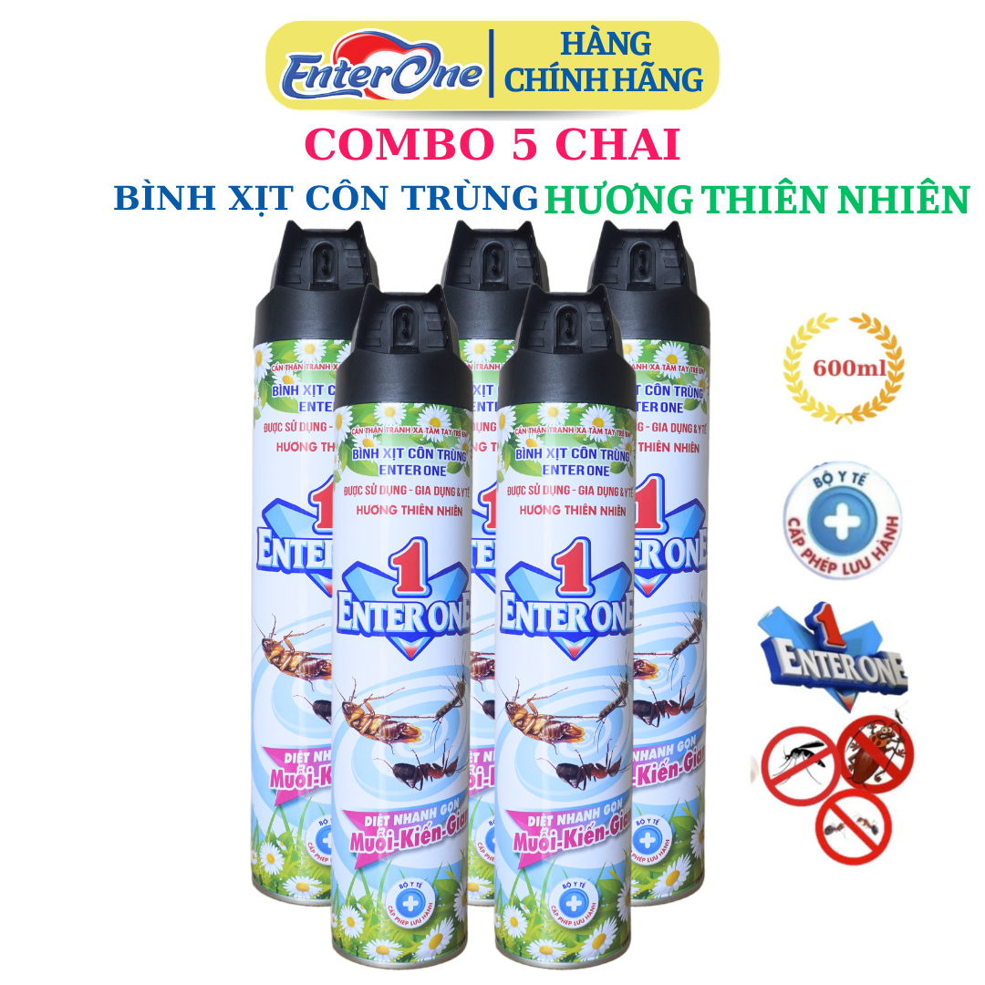 {Hàng chính hãng} Bình xịt côn trùng EnterOne hương hoa thiên nhiên 600ml {combo 5 bình} xịt côn trùng, diệt muỗi, diệt kiến, diệt gián hiệu quả an toàn được Bộ Y Tế cấp phép