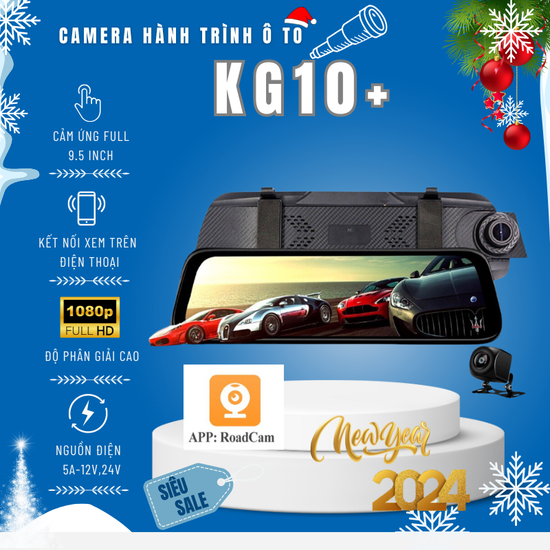 Camera hành trình ô tô chính hãng ONTEKCO KG10 plus/KG10 Promax 2K màn hình 9.66 inch, cảm ứng, Full HD, quay đêm - Camera gương