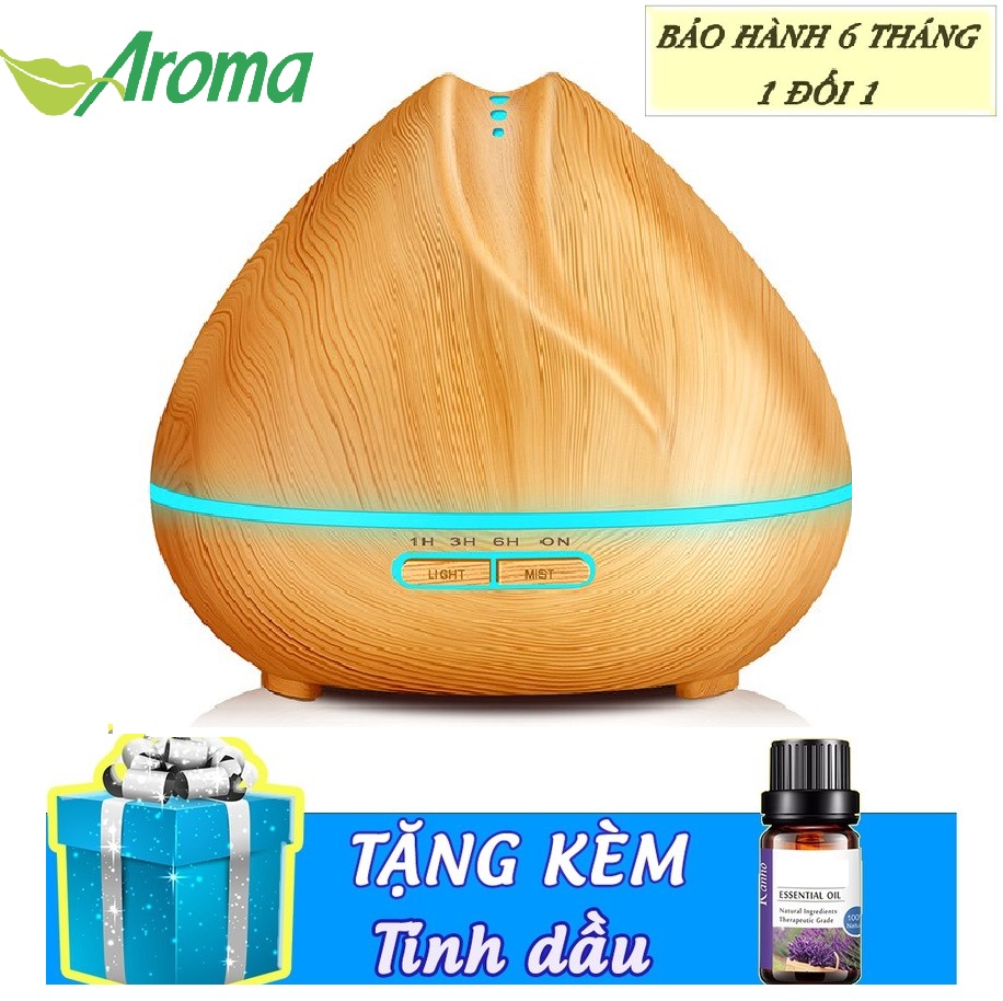 (Tặng Tinh Dầu Sả Chanh 10ml) Máy khuếch tán tinh dầu, máy xông tinh dầu siêu âmhình búp sen dung tích 500ml , điều khiển từ xa