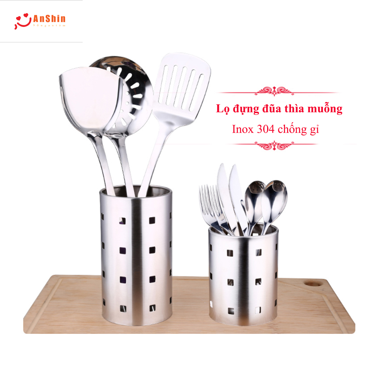 Ống đựng muỗng đũa thìa nĩa INOX 304 chuẩn nam châm không hút dính