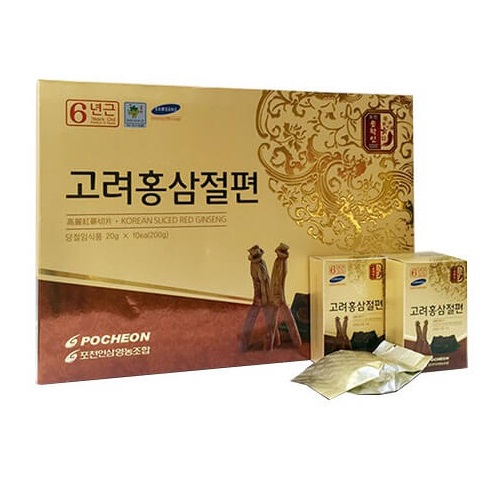 Hồng sâm thái lát tẩm mật ong Korean Sliced Red Ginseng (Hộp 10 gói x 20g) - Nhập khẩu Hàn Quốc