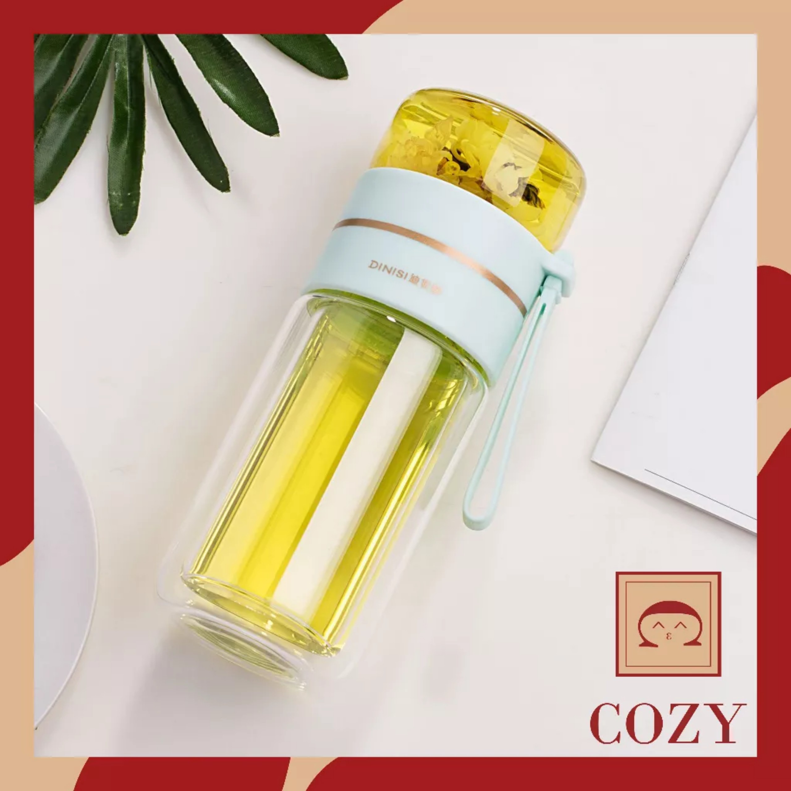 Bình pha trà thủy tinh cao cấp 2 lớp,chịu nhiệt cao,dung tích 400ml,bình pha trà kết hợp ly uống tiện lợi